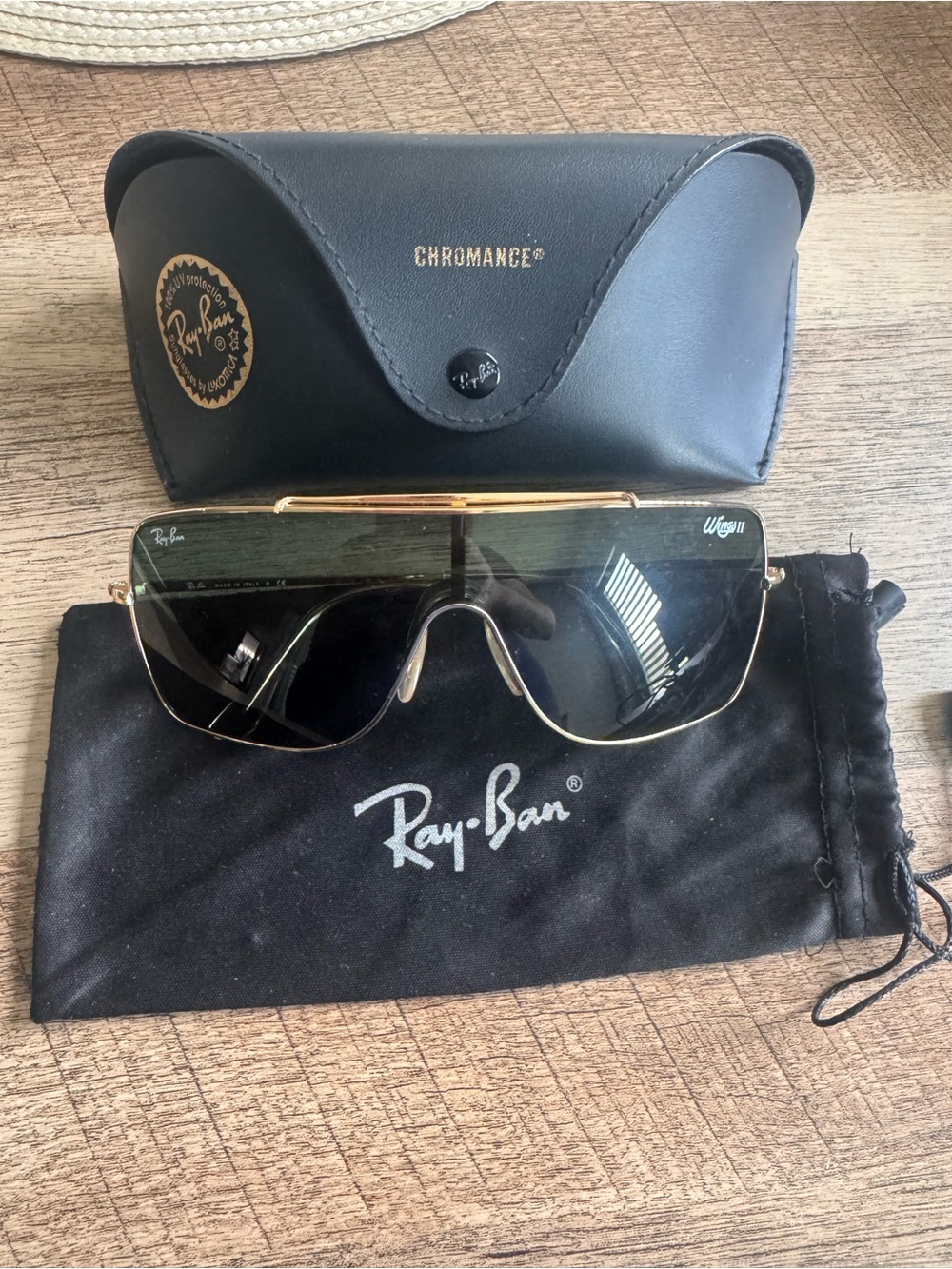 Ray-Ban Men’s Chromance Shield Sunglasses - Black/Gold